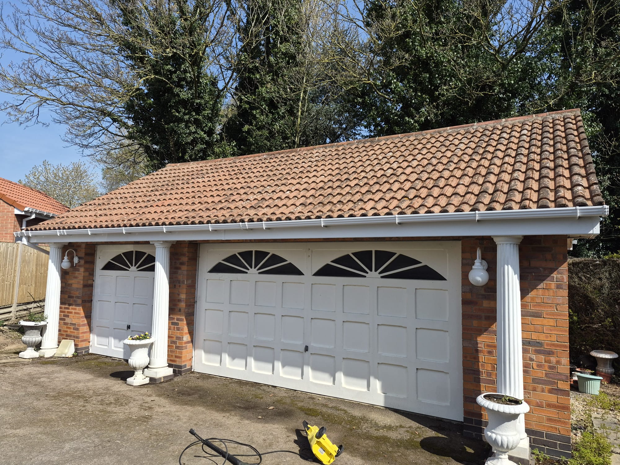 Garage roof soft-wash — after